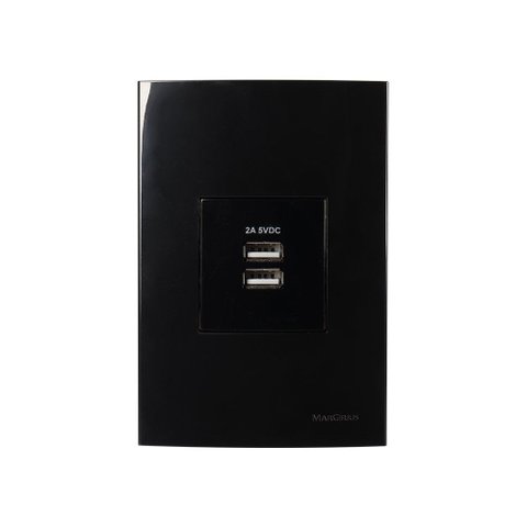 Tomada Duplo Carregador Usb-a Margirius Sleek 2a 10w com Placa 4x2 Preto Ebony