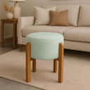 Ver imagem 1 de Puff Banqueta Redondo Zoe Linho Gelo Decorativo Base de Madeira