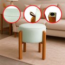 Ver imagem 4 de Puff Banqueta Redondo Zoe Linho Gelo Decorativo Base de Madeira