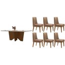 Ver imagem 1 de Conjunto Mesa Nevada c/ Tampo Madeirado c/ Vidro Canto Curvo 180x90cm e 6 Cadeiras Dafne Madeira