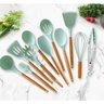 kit de utensílios de Cozinha Silicone cabo de Madeira 12 Pçs Cor:Verde - 3