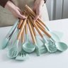 kit de utensílios de Cozinha Silicone cabo de Madeira 12 Pçs Cor:Verde - 4