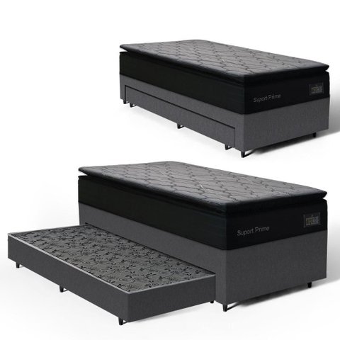 Cama Box com Colchão de Espuma D45 Pillow Top Suport Prime + Auxiliar de Espuma Unique Solteiro 88cm