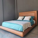 Ver imagem 3 de Conjunto Cabeceira e Base Cama Mônaco Couro Sintético Caramelo King 1,95m