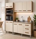 Ver imagem 1 de Jogo de Cozinha Modulada 180m 3 Peças com Balcão de Pia 120m sem Tampo/cuba - Savana/off White Móbli