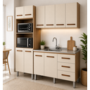 Ver imagem 1 de Jogo de Cozinha Modulada 180m 3 Peças com Balcão de Pia 120m sem Tampo/cuba - Savana/off White Móbli