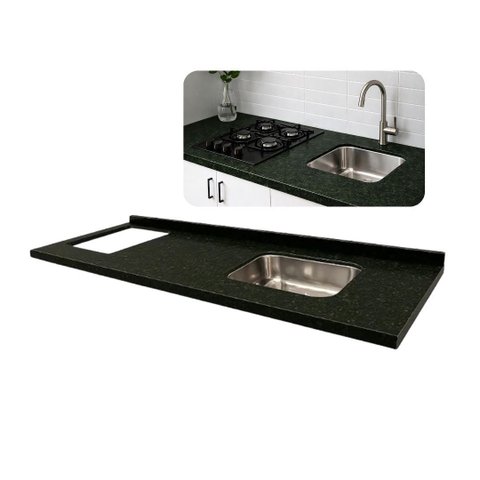 Pia de Granito Verde Ubatuba 200cm Cuba Funda Corte Cooktop: Verde Ubatuba
