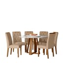 Ver imagem 1 de Conjunto Sala de Jantar Mesa Vitoria 135x135 com 6 Cadeiras Sarah Ype/off/linho Areia - Nc
