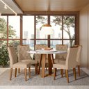Ver imagem 2 de Conjunto Sala de Jantar Mesa Vitoria 135x135 com 6 Cadeiras Sarah Ype/off/linho Areia - Nc