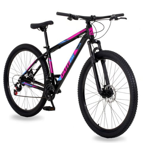 Bicicleta Aro 29 Alumínio Gott Rocker Freios a Disco Suspensão 21v - Preto/rosa Azul - 19