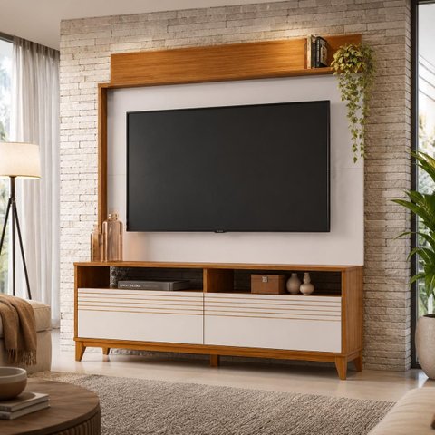 Estante Home para TV até 70" 2 Portas NT1300 Freijo / Off White Notável Móveis