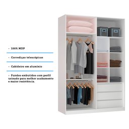 Guarda Roupa Closet Aberto 3 Gavetas 2 Cabideiros 159,2cm Prime Luciane Móveis - 3
