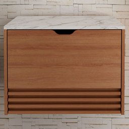 Armário de Banheiro 1 Porta 1 Gaveta Amêndoa/Mármore Branco Bn3613 - Tecno Mobili - 1