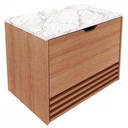 Armário de Banheiro 1 Porta 1 Gaveta Amêndoa/Mármore Branco Bn3613 - Tecno Mobili - 2