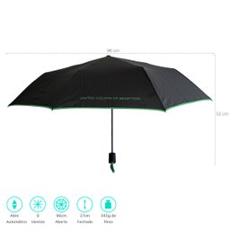 Guarda Chuva Automático Benetton Sombrinha de Bolsa Preto e Verde - 6