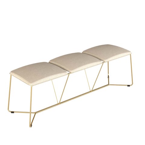 Banco 3 Lugares de Metal Iron com Assento Estofado Dourado