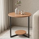 Ver imagem 3 de Mesa Lateral Siena Estilo Industrial 49cm Redonda MDF e Aço Canto Amadeirado/Preto Lh Móveis