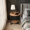 Ver imagem 2 de Mesa Lateral Siena Estilo Industrial 49cm Redonda MDF e Aço Canto Amadeirado/Preto Lh Móveis