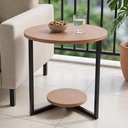 Ver imagem 1 de Mesa Lateral Siena Estilo Industrial 49cm Redonda MDF e Aço Canto Amadeirado/Preto Lh Móveis