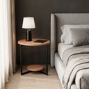 Ver mais imagens de Mesa Lateral Siena Estilo Industrial 49cm Redonda MDF e Aço Canto Amadeirado/Preto Lh Móveis