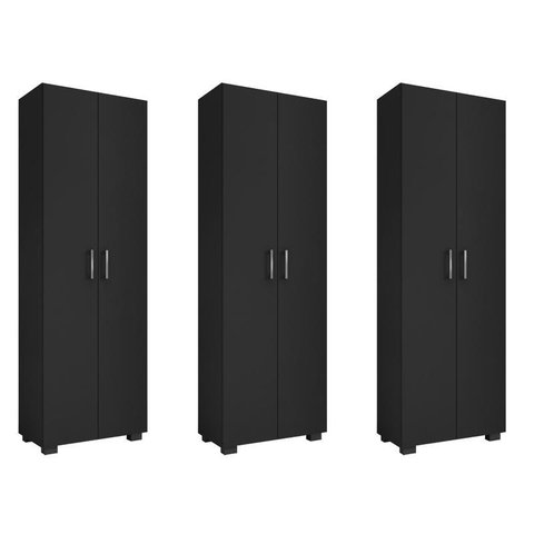 Kit Escritório com 3 Livreiros Portas Grandes Office Preto Tx - Fdecor