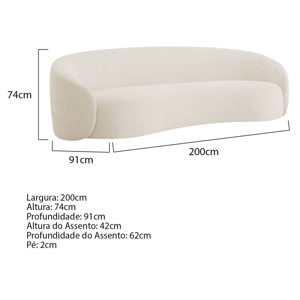 Sofá 3 Lugares 200cm Orgânico Luxo Recepção Amore Bouclé Bege - Amarena Móveis - 3