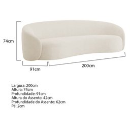 Sofá 3 Lugares 200cm Orgânico Luxo Recepção Amore Bouclé Bege - Amarena Móveis - 3