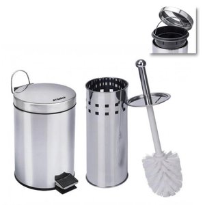 Kit para Banheiro Lixeira 5l e Escova Sanitária em Aço Inox