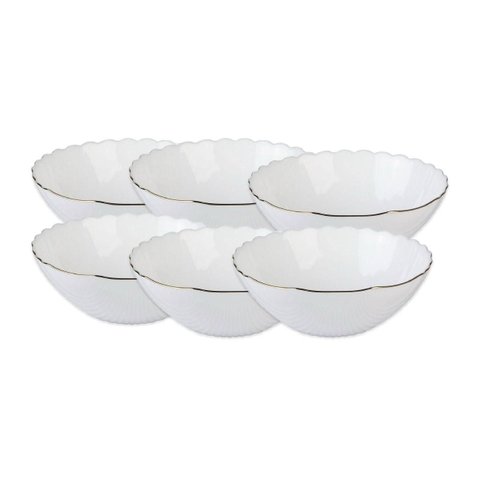 Jogo de 6 Bowls Tetis em Vidro Opalino Gold Rim 470ml - Lhermitage