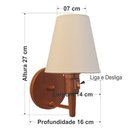 Ver imagem 2 de Arandela Cone Md-2013 Cobre Com Liga e Desliga Cúpula Tecido Algodão Cru - Bivolt