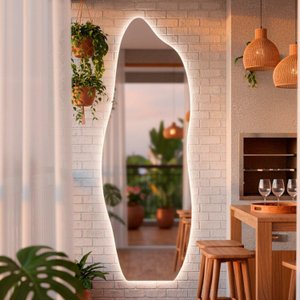 Espelho de Parede Orgânico Flame com Led Quente Corpo Inteiro 150x50cm Banheiro Sala Quarto