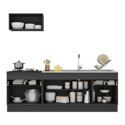 Armário de Cozinha Compacta 220cm com Rodapé Veneza Multimóveis V2109 Preto - 6