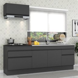 Armário de Cozinha Compacta 220cm com Rodapé Veneza Multimóveis V2109 Preto - 3