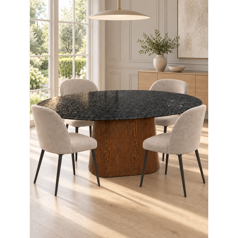 Mesa de Jantar Oval Mármore São Gabriel 140x90cm Cone - Pau Ferro
