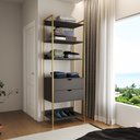 Ver imagem 1 de Guarda Roupa Aberto Industrial Solteiro 1 Módulo com Gaveta Preto Base Dourada