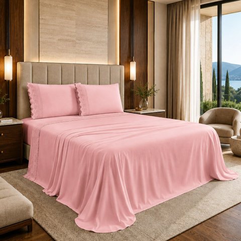 Conjunto Cama Casal Queen Size Kayla 04 Pç Bordado 300 Fios:Rosa
