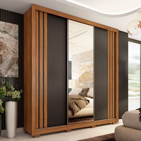 Guarda Roupa Casal 210cm com Espelho Moly Flex D02 Nude/preto - Mpozenato