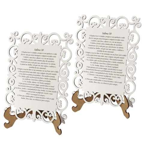 Kit 2 Quadros Decorativo MDF 20cm x 28cm para Sala de Estar Salmo 30 M01 Branco e Cru - Annie Decor