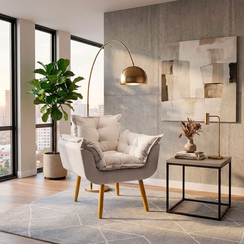 Poltrona Decorativa Reforçada para Sala Alice para Recepção Manicure Escritório Suede
