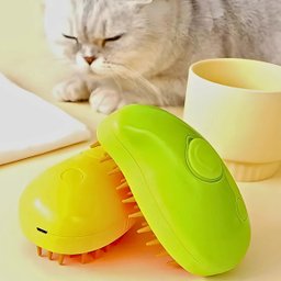 Escova Autolimpante 3 em 1 para Pets Vapor com Spray Amarelo - 4
