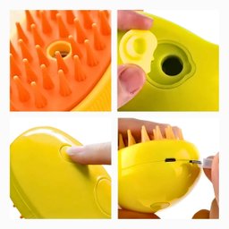 Escova Autolimpante 3 em 1 para Pets Vapor com Spray Amarelo - 3
