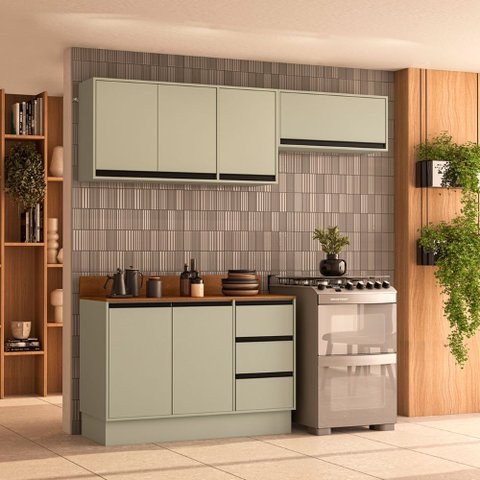 Cozinha Compacta 3 Peças 250045 com Tampo Koya Verde Oliva Politorno Móveis