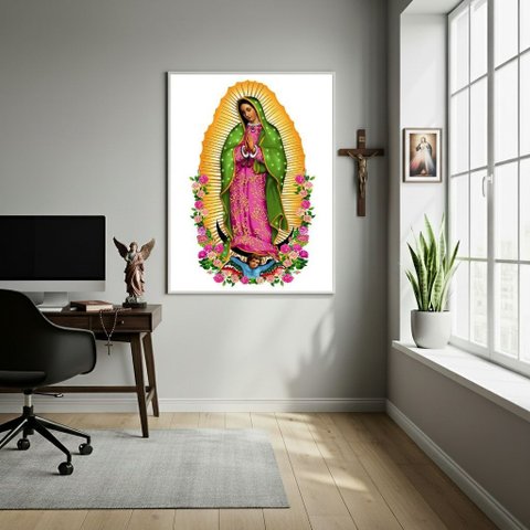 Quadro Decorativo Nossa Senhora de Guadalupe - 70x50cm:moldura Branca