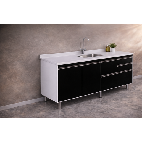 Gabinete Cozinha Mdp 1,74m Elegance com 6 Pés e Amplo Espaço:preto