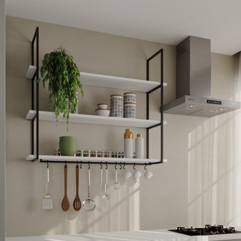 Prateleira Decorativa Londres 120 Cm Preto e Branco