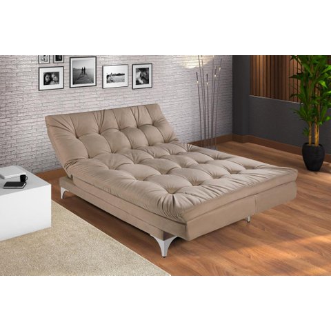 Sofá Cama Versátil Pés de Alumínio Espuma D33 Chocolate 377 Império Estofados