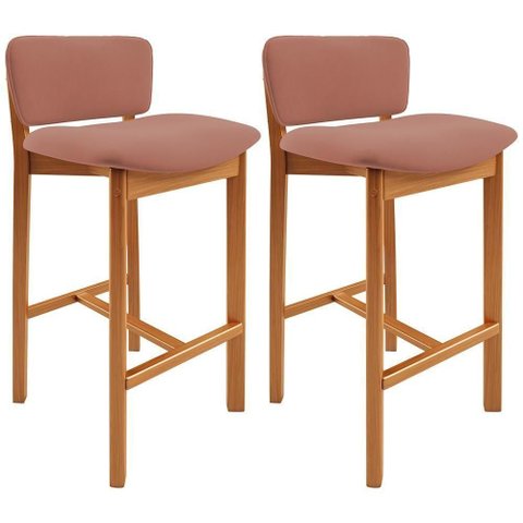 Kit 02 Banquetas Alta para Cozinha Sala de Jantar Bar Dara L02 Suede Rosê - Lyam Decor