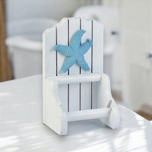 Porta Papel Higiênico Branco com Estrela Azul Pastel Decoração Náutica