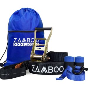 Slackline Zamboo Kit Startline 15m X 50mm Preto com Catraca Reforçada, Bolsa, Backup e Protetores Su