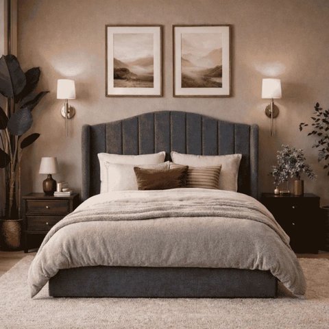 Cabeceira para Cama Box Estofada Zoe Decorativa Moderna Curva Queen 160 Cm Boucle Cinza